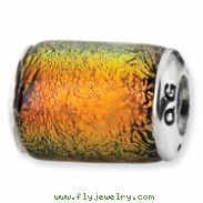 Sterling Silver Orange Dichroic Glass Barrel Bead