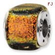 Sterling Silver Orange Dichroic Glass Square Bead