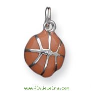 Sterling Silver Orange Enameled Basketball Charm