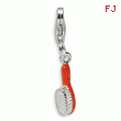 Sterling Silver Orange Enameled Hair Brush With Lobster Clasp Charm