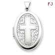 Sterling Silver Oval Cross Locket