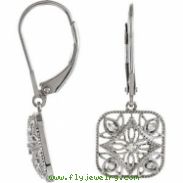 Sterling Silver Pair Diamond Lever Back Earrings