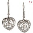 Sterling Silver Pair Diamond Lever Back Heart Earrings