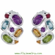 Sterling Silver Pair Genuine Amethyst Citrine Peridot Sky Blue Topaz And Brazilian Garnet Earrings