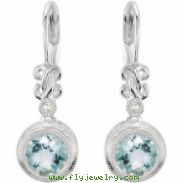 Sterling Silver Pair Genuine Aquamarine And Hi I2 Diamond Earrings