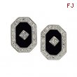 Sterling Silver Pair Genuine Onyx And Cubic Zirconia Earring