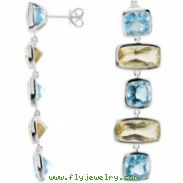 Sterling Silver Pair Genuine Sky Blue Topaz And Lime Quartz Earrings