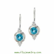 Sterling Silver Pair Swiss Blue Topaz & Cubic Zirconia Earring