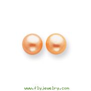 Sterling Silver Peach Cultured Pearl Button Earrings