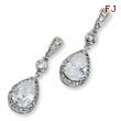 Sterling Silver Pear CZ Dangle Post Earrings