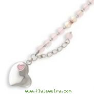 Sterling Silver Pearl And Rose Quartz Childs Heart Bracelet