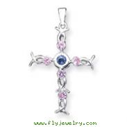 Sterling Silver Pink & Blue CZ Cross