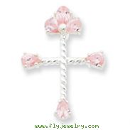 Sterling Silver Pink  Cubic Zirconia Cross Pendant