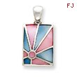 Sterling Silver Pink and Blue Mother Of Pearl Sunburst Design Pendant