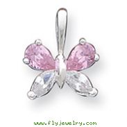 Sterling Silver Pink And Clear CZ Butterfly Pendant