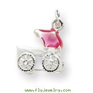 Sterling Silver Pink Baby Carriage Charm