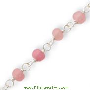 Sterling Silver Pink Bead With Heart Anklet