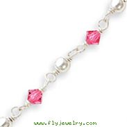 Sterling Silver Pink Crystal & Bead Bracelet