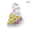 Sterling Silver Pink Crystals Yellow Enameled Shell