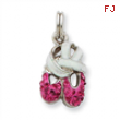 Sterling Silver Pink CZ Enamel Ballet Slipper Charm