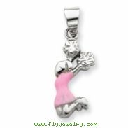 Sterling Silver Pink Enamel Cheerleader Pendant