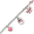 Sterling Silver Pink Enameled Baby Charm Bracelet