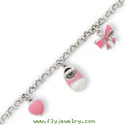 Sterling Silver Pink Enameled Baby Charm Bracelet