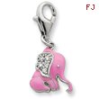 Sterling Silver Pink Enameled CZ Elephant Charm