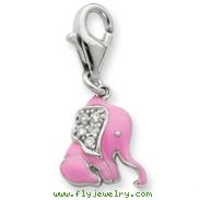 Sterling Silver Pink Enameled CZ Elephant Charm