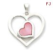 Sterling Silver Pink Enameled Heart In Heart Pendant
