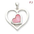 Sterling Silver Pink Enameled Heart In Heart Pendant