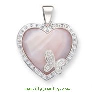 Sterling Silver Pink Mother Of Pearl & CZ Heart Pendant