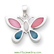Sterling Silver Pink, White And Blue Shell Butterfly Pendant