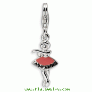 Sterling Silver Polished & Enamel Ballerina With Lobster Clasp Charm