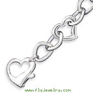 Sterling Silver Polished 3-D Heart Link Bracelet