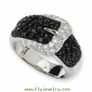 Sterling Silver Polished Black/White CZ Belt Ring