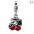 Sterling Silver Polished Crystal Cherries With Lobster Clasp Charm