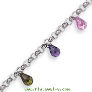 Sterling Silver Polished Dangling Multi-Colored CZ Bracelet