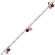 Sterling Silver Polished Rhodolite Garnet & Pink Crystal Beaded Anklet