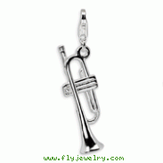 Sterling Silver Polished Trombone With Lobster Clasp Charm