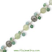 Sterling Silver Prehnite, Amazonite, Aventurine, Silver Bead Bracelet