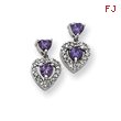 Sterling Silver Purple & Clear Cubic Zirconia Heart Shape Earrings