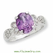 Sterling Silver Purple and Clear CZ Ring