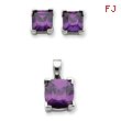 Sterling Silver Purple CZ Pendant & Earring Set