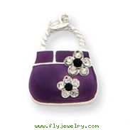 Sterling Silver Purple Enameled CZ Purse Charm