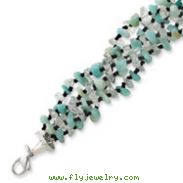 Sterling Silver Quartz, Amazonite, Jade, Onyx Bead Five Strand Bracelet