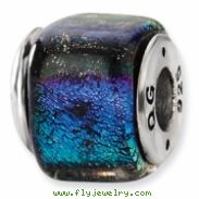 Sterling Silver Rainbow Dichroic Glass Square Bead