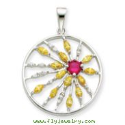 Sterling Silver Red & Yellow CZ Circle Pendant