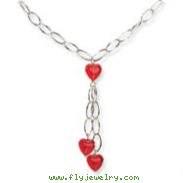 Sterling Silver Red Crystal Heart Fancy Link Necklace