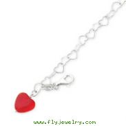 Sterling Silver Red Crystal Heart Link Anklet